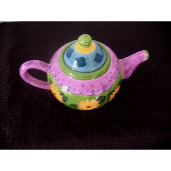 VTG Milson & Louis Hand Painted Ceramic Teapot Floral Design Green/Lavender/Blue - Picture 6 of 6